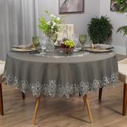 Toalha de Mesa com Bordado Richelieu Redonda 175cm - Classic Taupe - Dui Design