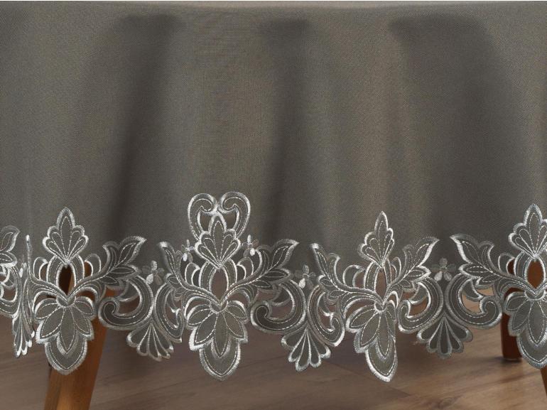 Toalha de Mesa com Bordado Richelieu Redonda 175cm - Classic Taupe - Dui Design