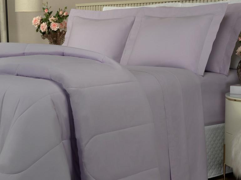 Enxoval Queen com Edredom 5 pe�as Percal 200 fios - Vita Lil�s - Dui Design