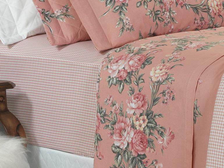Jogo de Cama Queen Percal 180 fios - Marlene Rosa Velho - Dui Design