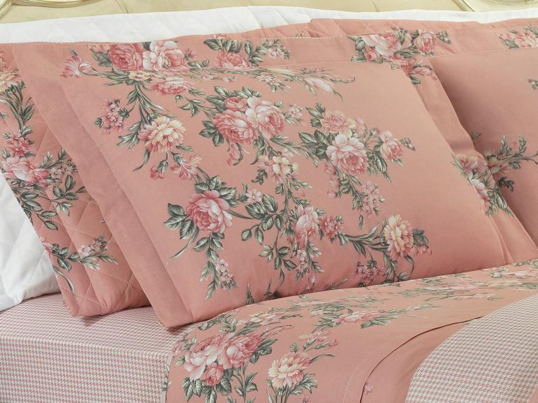 Jogo de Cama Queen Percal 180 fios - Marlene Rosa Velho - Dui Design